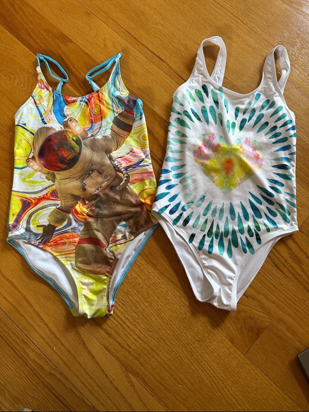 Stella Cove Girls One-Piece Swimsuit Bundle - Astronaut Print and Heart Print